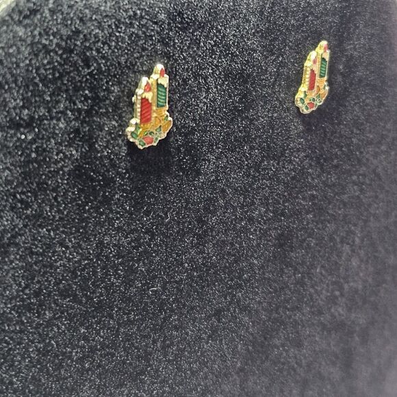 Vintage Jo Deans Christmas Candle Enamel Stud Earrings - Picture 6 of 13